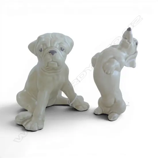 2 SYLVAC FIGURINES; BOXER PUPPY #2331, H.130 & BEGGING DACHSHUND #3175, H.140mm