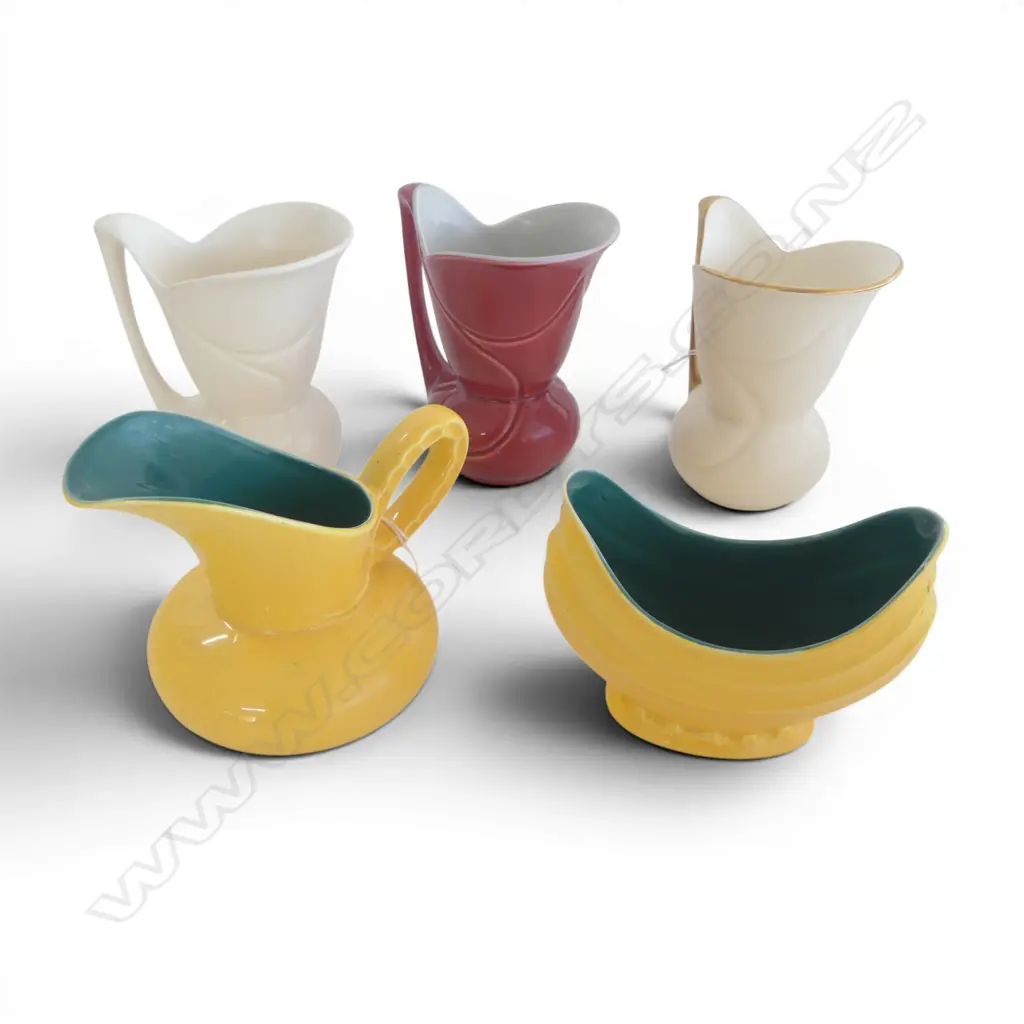 3 DECO CROWN DEVON CHINA JUGS H130MM & C/DEVON  C/SUGAR Image 1++
