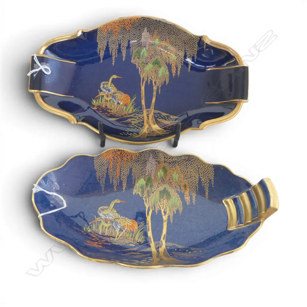 2 CARLTONWARE ROUGE BLEU STORK PAT DISHES L260 & 210MM Image 1++