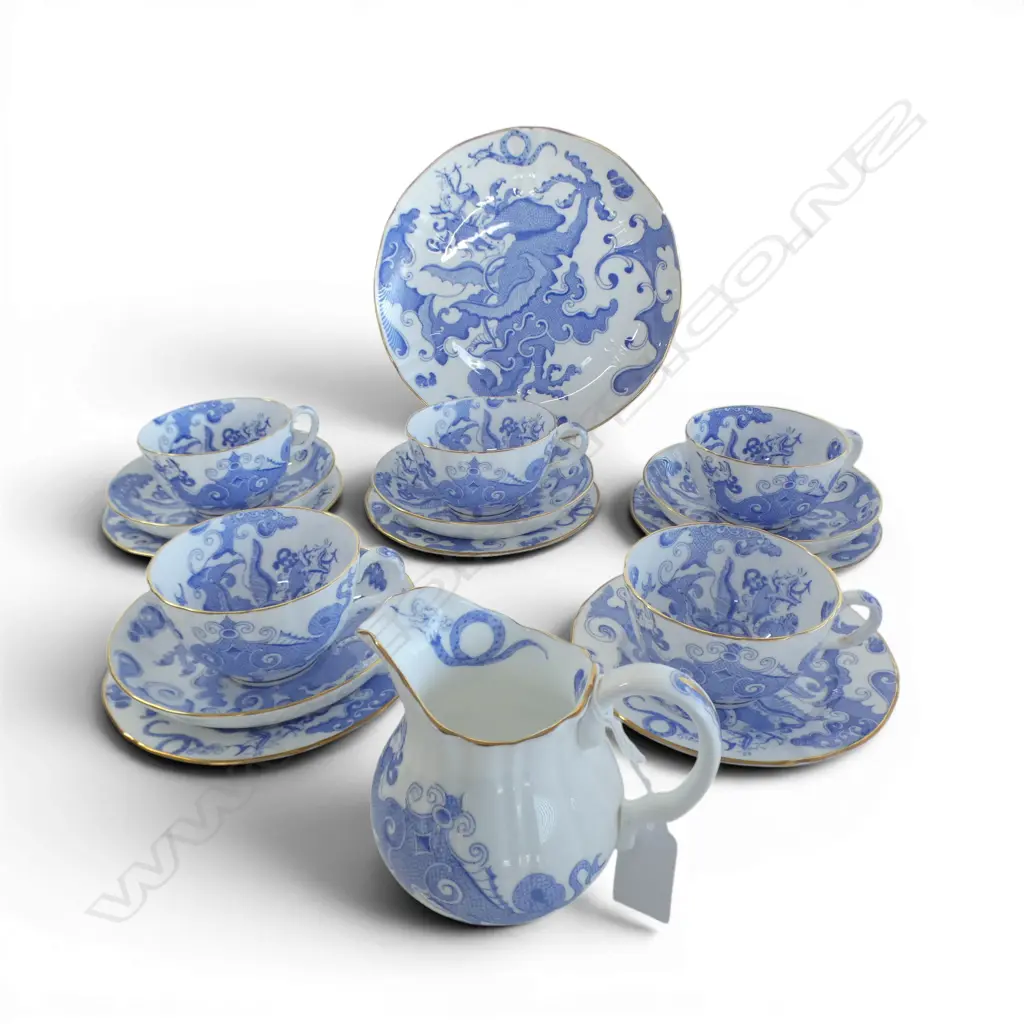 PART R/WORCESTER TEASET CAKE PLATE JUG  5SIDE PLATES 4 SAUCERS 5 CUPS BLUE DRAGON PAT Image 1++