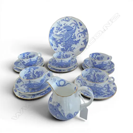 PART R/WORCESTER TEASET CAKE PLATE JUG  5SIDE PLATES 4 SAUCERS 5 CUPS BLUE DRAGON PAT