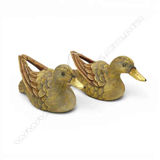 2 GOLD WOODEN DUCKS L.235mm