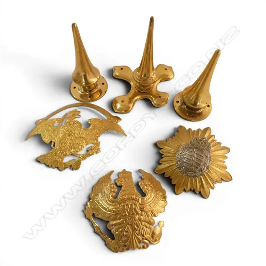 6 BRASS WWI HELMET SPIKE & BADGE ATTACHMENTS