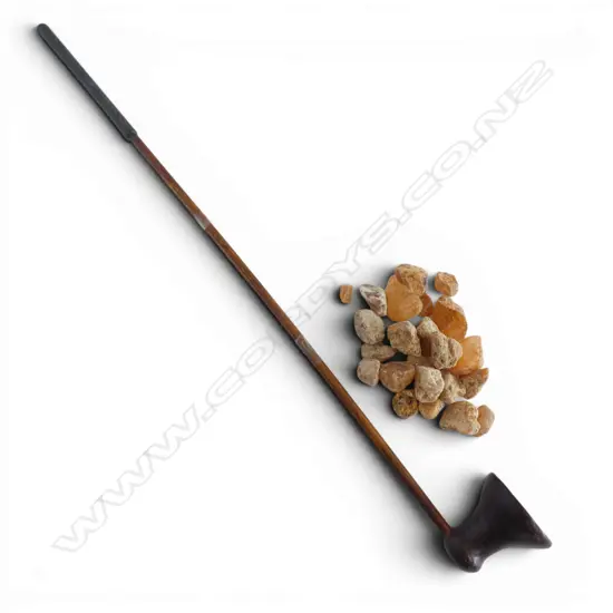 VINTAGE LONG REACH WOODEN CANDLE SNUFFER L600MM & SMALL BAG KAURI GUM NUGGETS