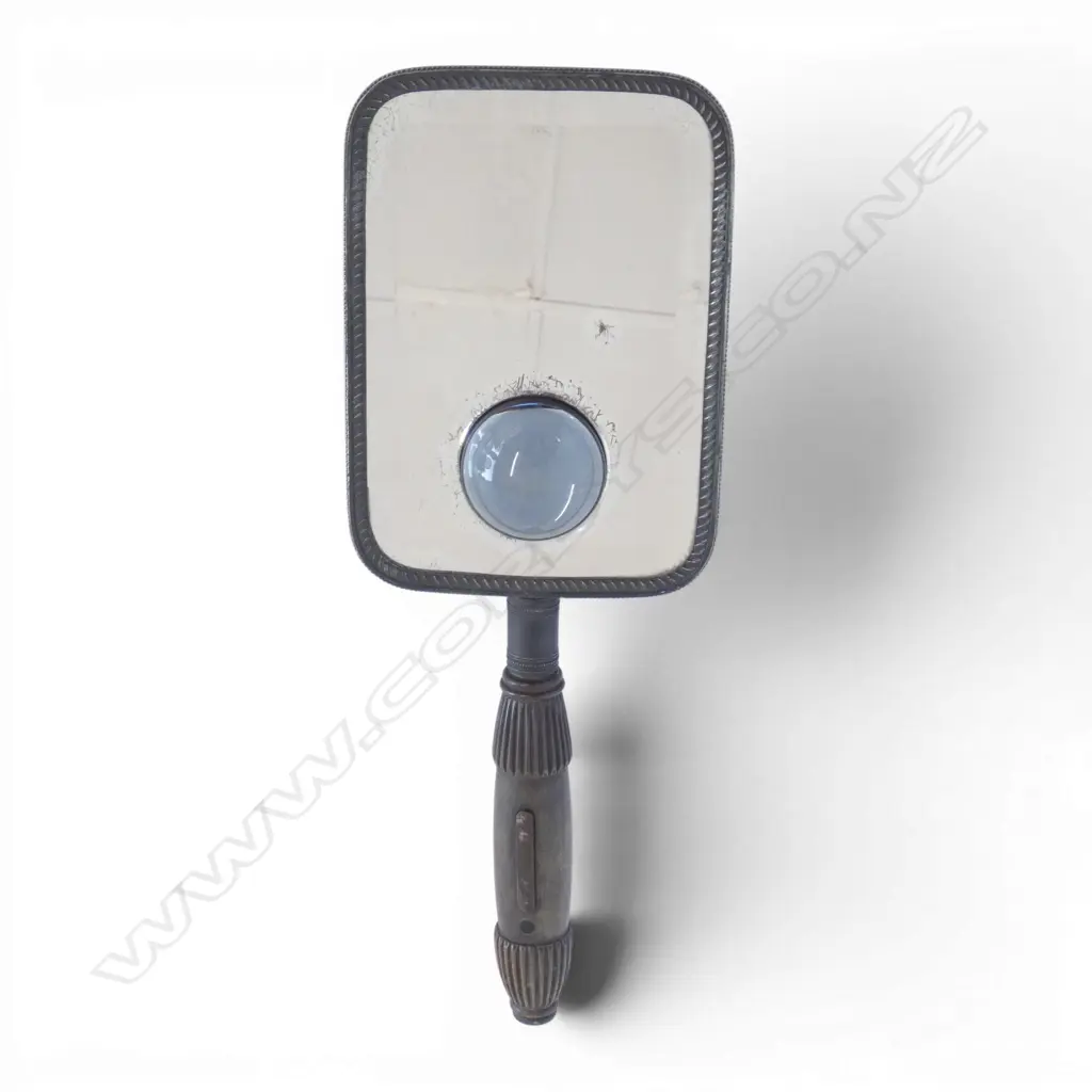 VINTAGE SILVER PLATED VANITY HAND MIRROR & MAGNIFIER Image 1++