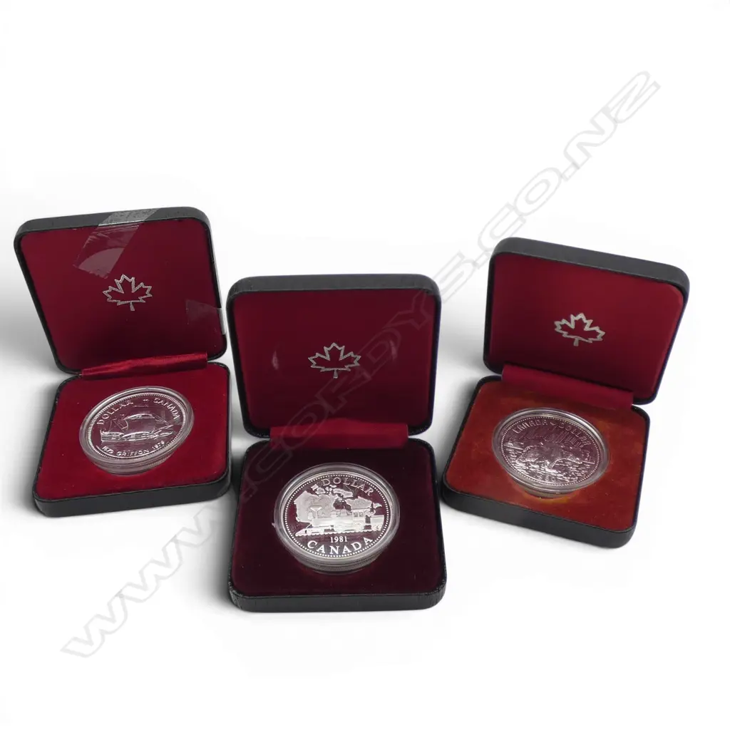 3 CASED CANADA .500 PROOF DOLLARS; 1979, 1980, 1981 69.66gms TW Image 1++