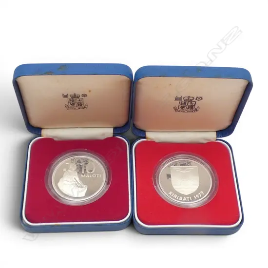 2 CASED .925 PROOF COINS; KIRIBATI 1979 & KINGDOM OF LESOTHO 1979 57.13gms TW