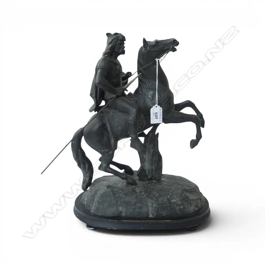 SPELTER SOLDIER ON HORSEBACK H.380mm horse front leg repaired Image 1++