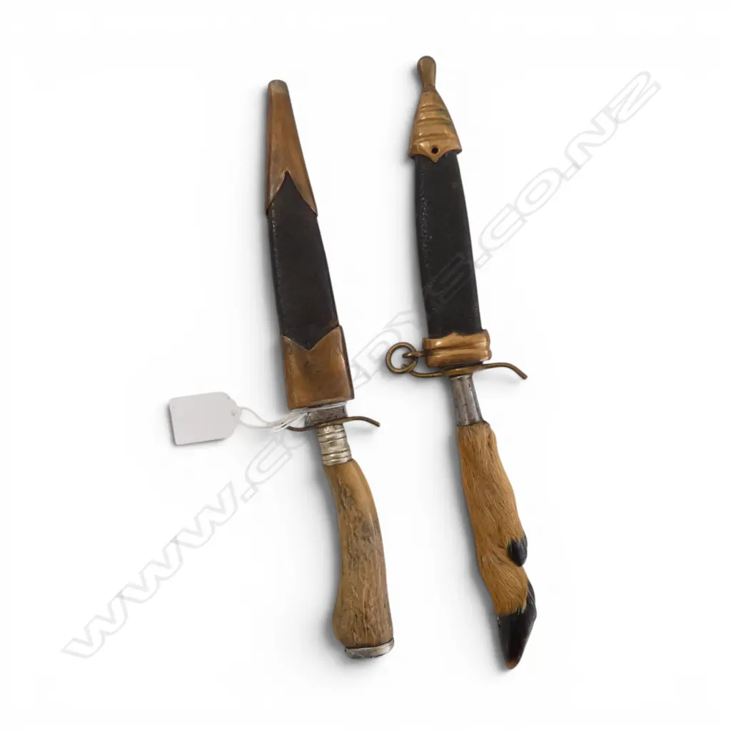 2 VINTAGE HUNTING KNIVES staghorn & deer handle L.310mm Image 1++