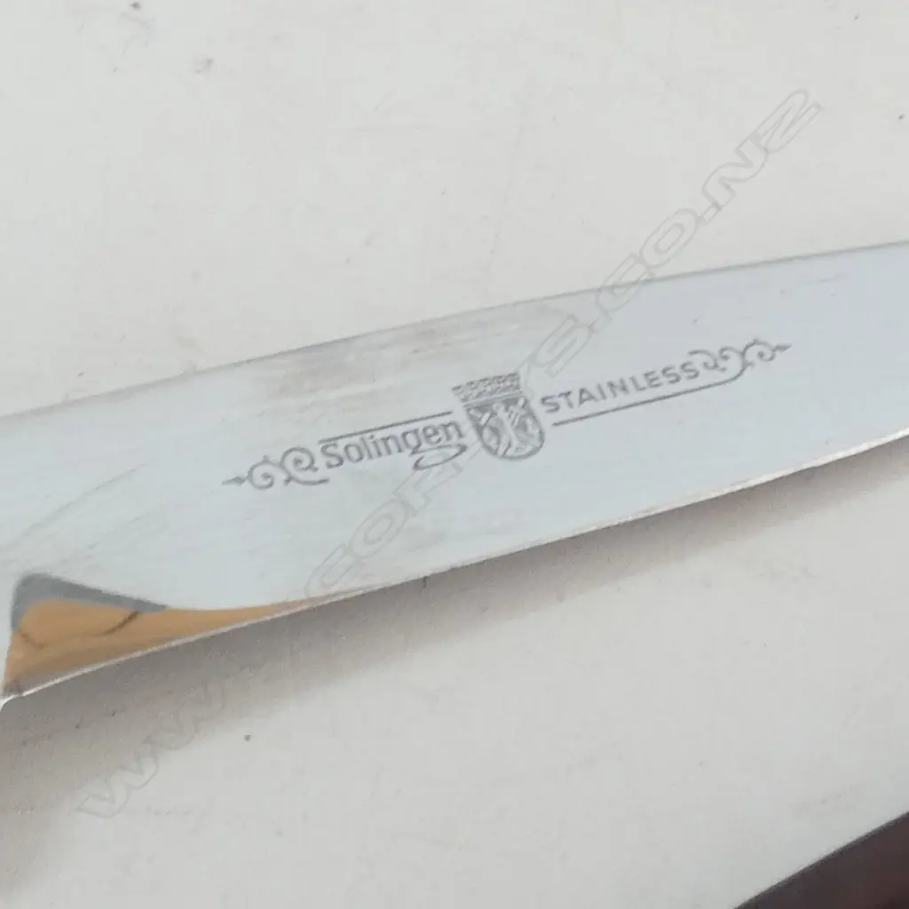 SOLINGEN STAINLESS BLADE w. DEER ANTLER HANDLE & LEATHER SHEATH L.215mm Image 1++