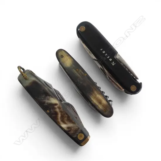 3 VINTAGE POCKET KNIVES 2 horn L.90mm