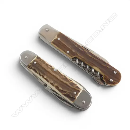 2 MIKOV POCKET KNIVES antler handle L.105mm
