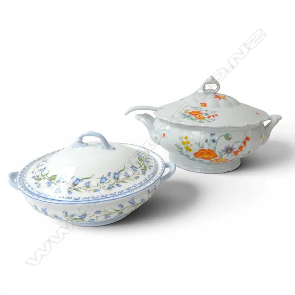 SHELLEY CHINA VEG TUREEN BLUE BELL PAT & PORCLAIN TUREEN WITH LADLE FLORAL PAT Image 1++