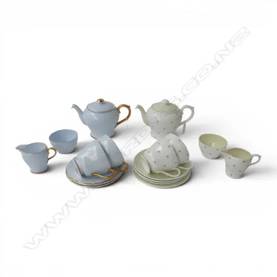 2 PART SHELLEY TEASETS 2 TEA POTS 4CS 2 CS ETC POWDER BLUE & STAR PATS