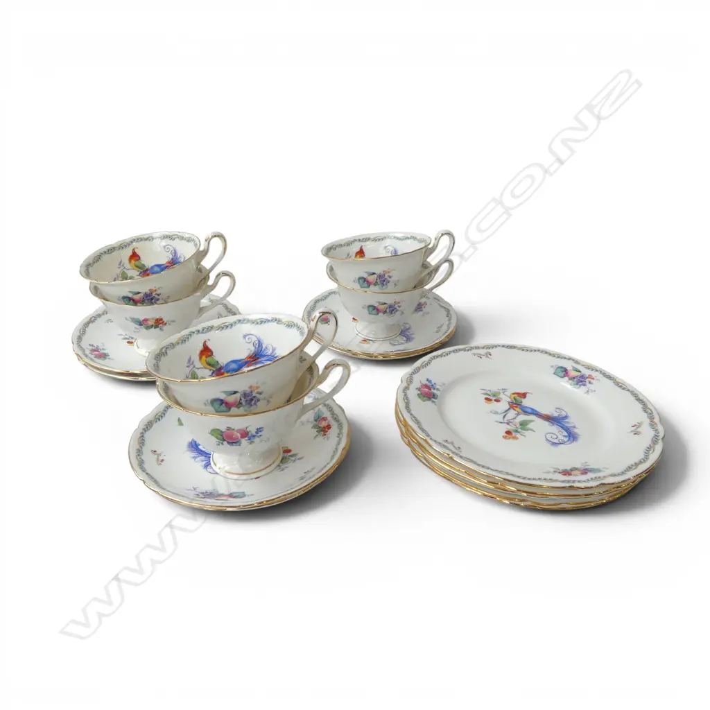 PART SHELLEY CHINA TEASET 6CUPS SAUCERS 5 SIDE PLATES BIRD OF PARADICE PAT Image 1++