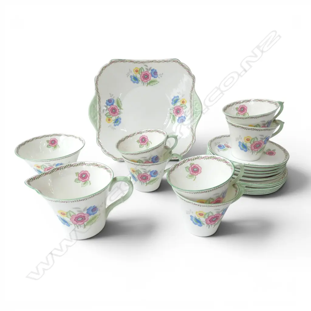 PART SHELLEY TEASET CAKE PLATE C/SUGAR 6CUPS 5 SAUCERS & 6 SIDE PLATES Image 1++