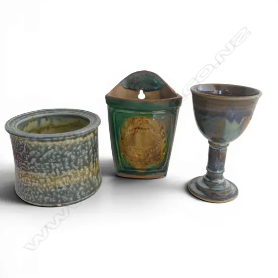 STUDIO POTTERY JAR H110MM GOBLET H160MM & WALL POCKET H170MM