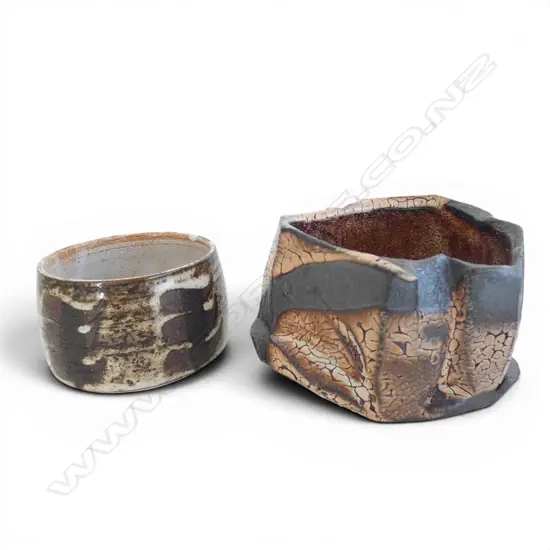 WOODFIRED STUDIO POTTERY BOWL BY ELENA RENKER H100MM & ANOTHER SMALL BOWL H70MM