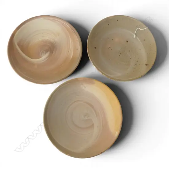 3 ROSS MITCHELL-ANYON STUDIO POTTERY DINNER PLATES DIA250MM