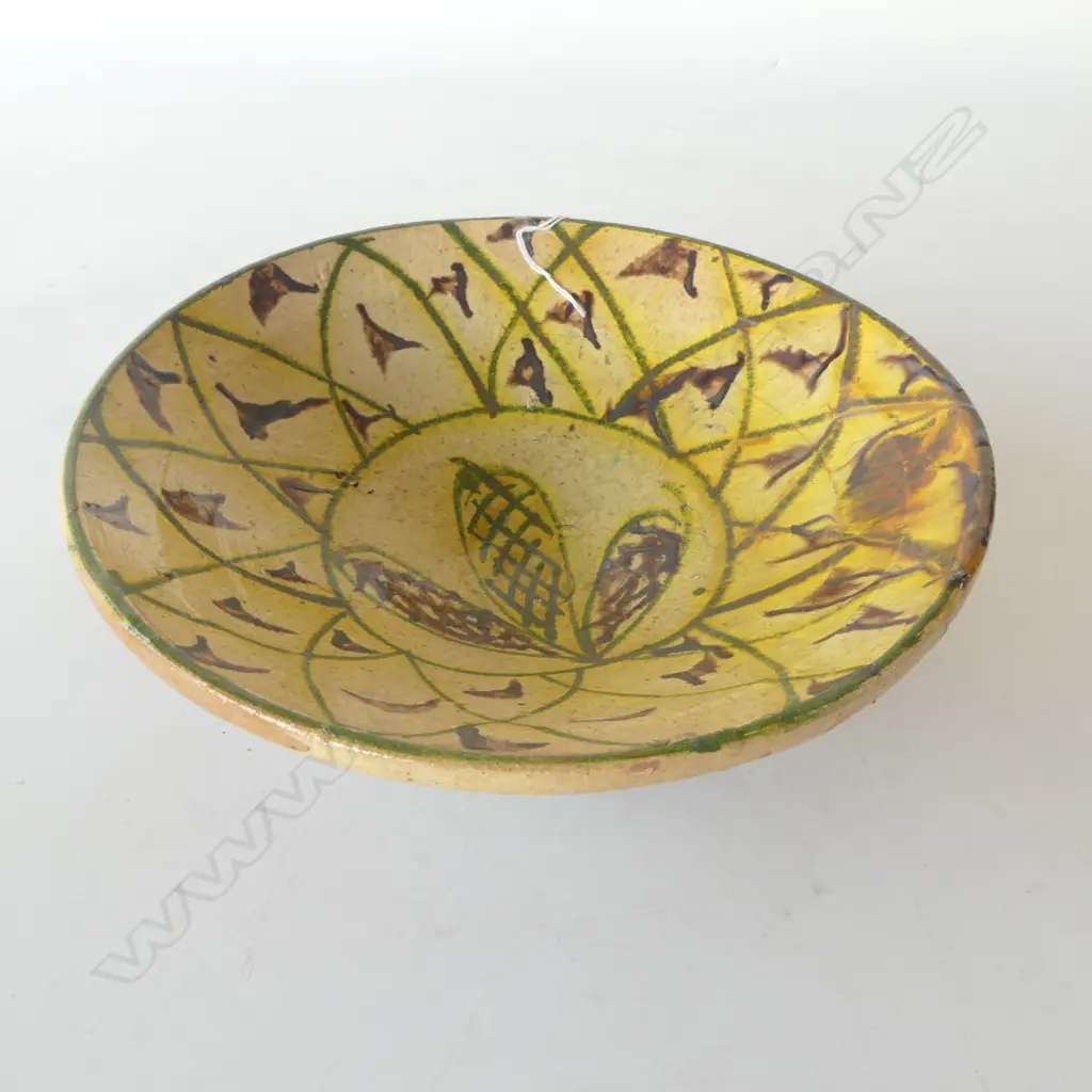 YELLOW EARTHENWARE BOWL TAJIKISTAN FOLK ART TRADITION DIA290MM Image 1++