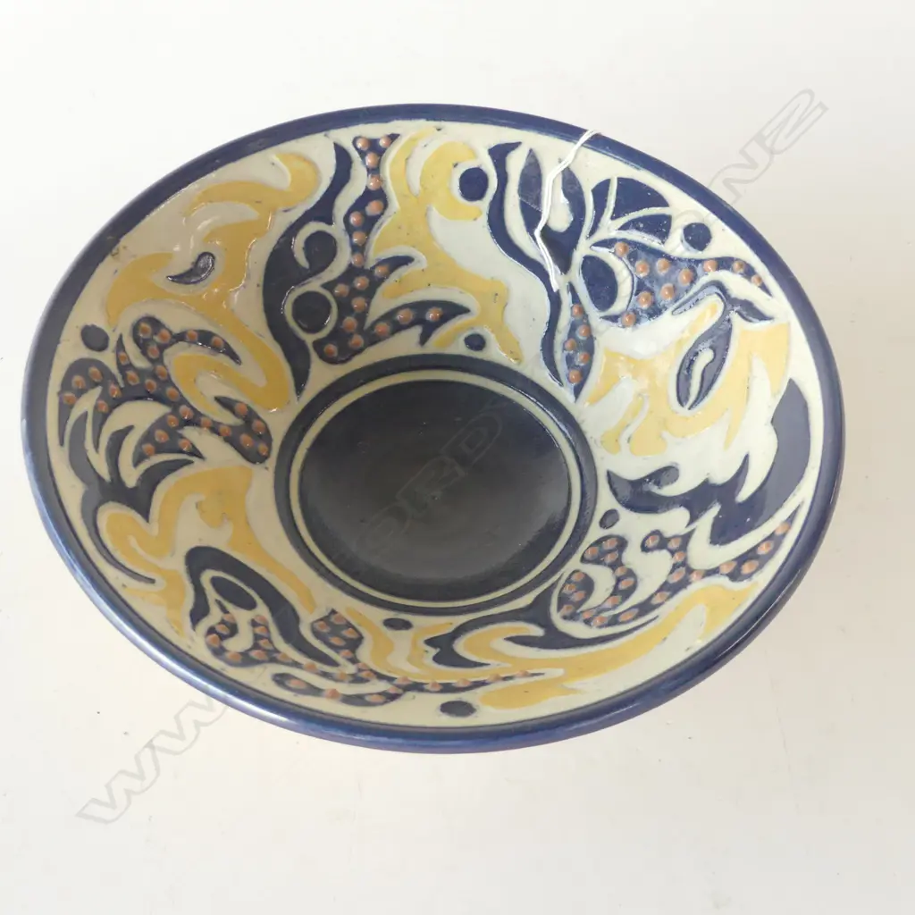 YELLOW & BLUE NZ STUDIO POTTERY BOWL DIA240MM Image 1++
