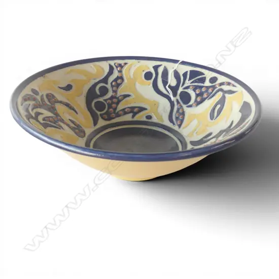 YELLOW & BLUE NZ STUDIO POTTERY BOWL DIA240MM