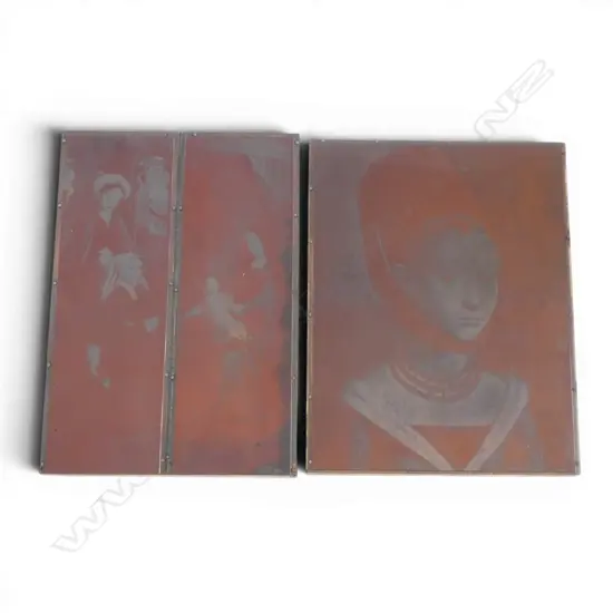 2 PRINTING BLOCKS; BRUGES SCHOOL / PETRUS CHRISTUS PORTRAIT OF A YOUNG GIRL 230x180mm