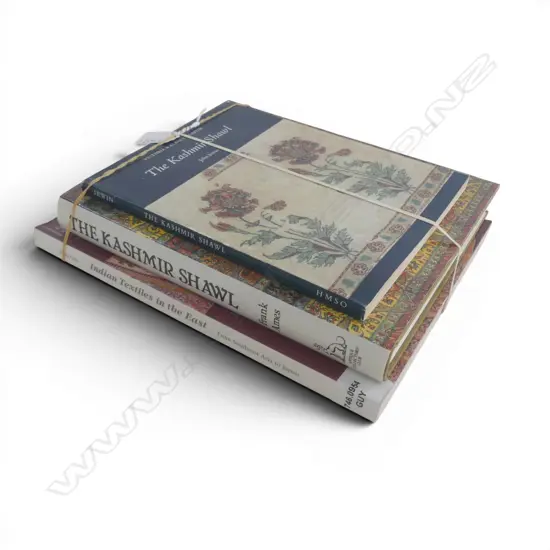 3 BOOKS ON TEXTILES; 2x THE KASHMIR SHAWL, INDIAN TEXTILES IN THE EAST ALL EX RON BROWNSON