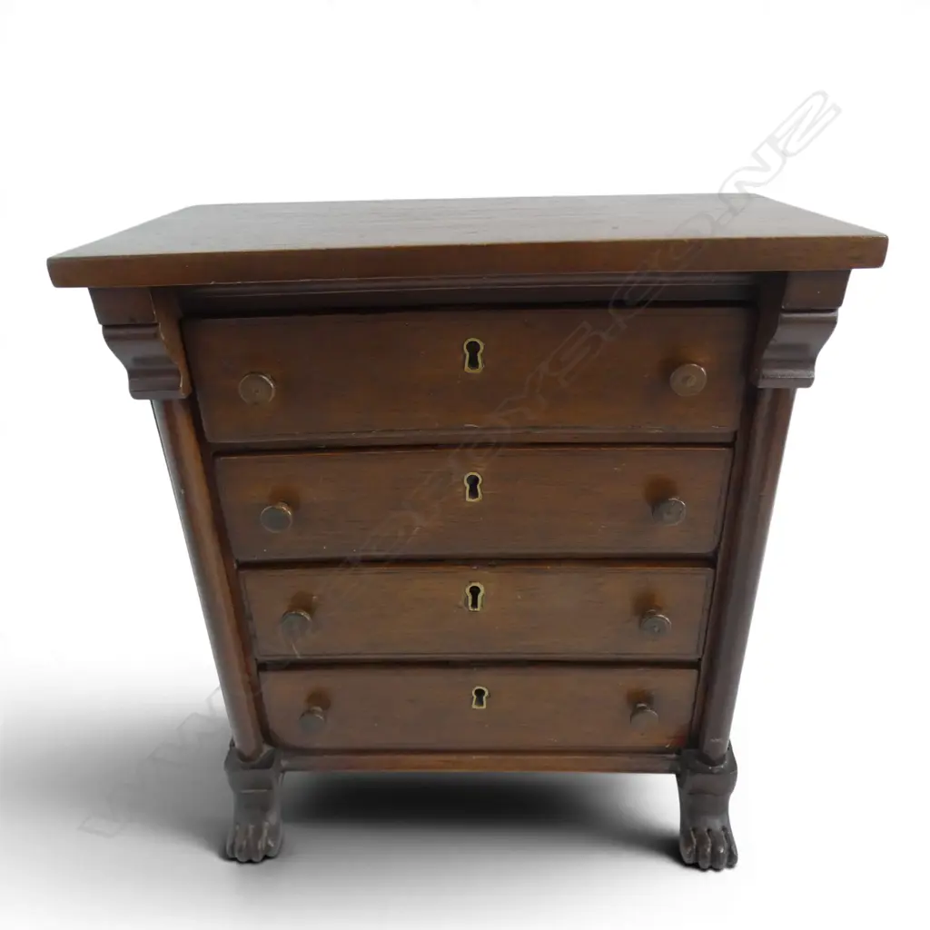EDWARDIAN MAHOGANY/OAK APPRENTICE CHEST of DRAWERS w CLAW FEET, H.295mm Image 1++