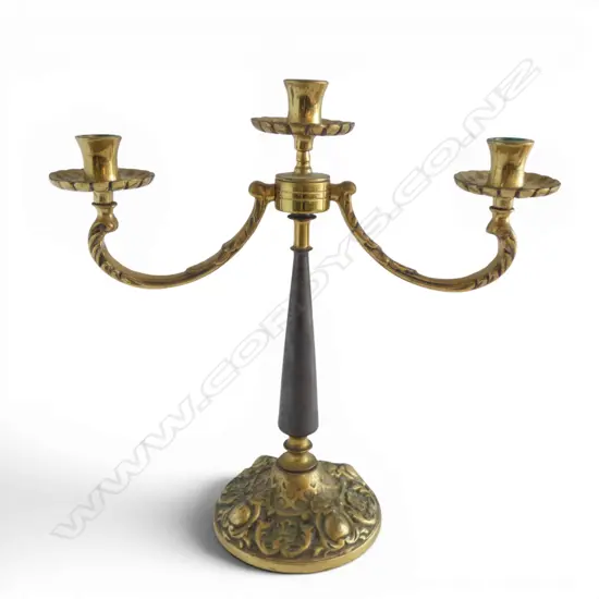 3 BRANCH HEAVY BRASS TABLE CANDELABRA H360MM
