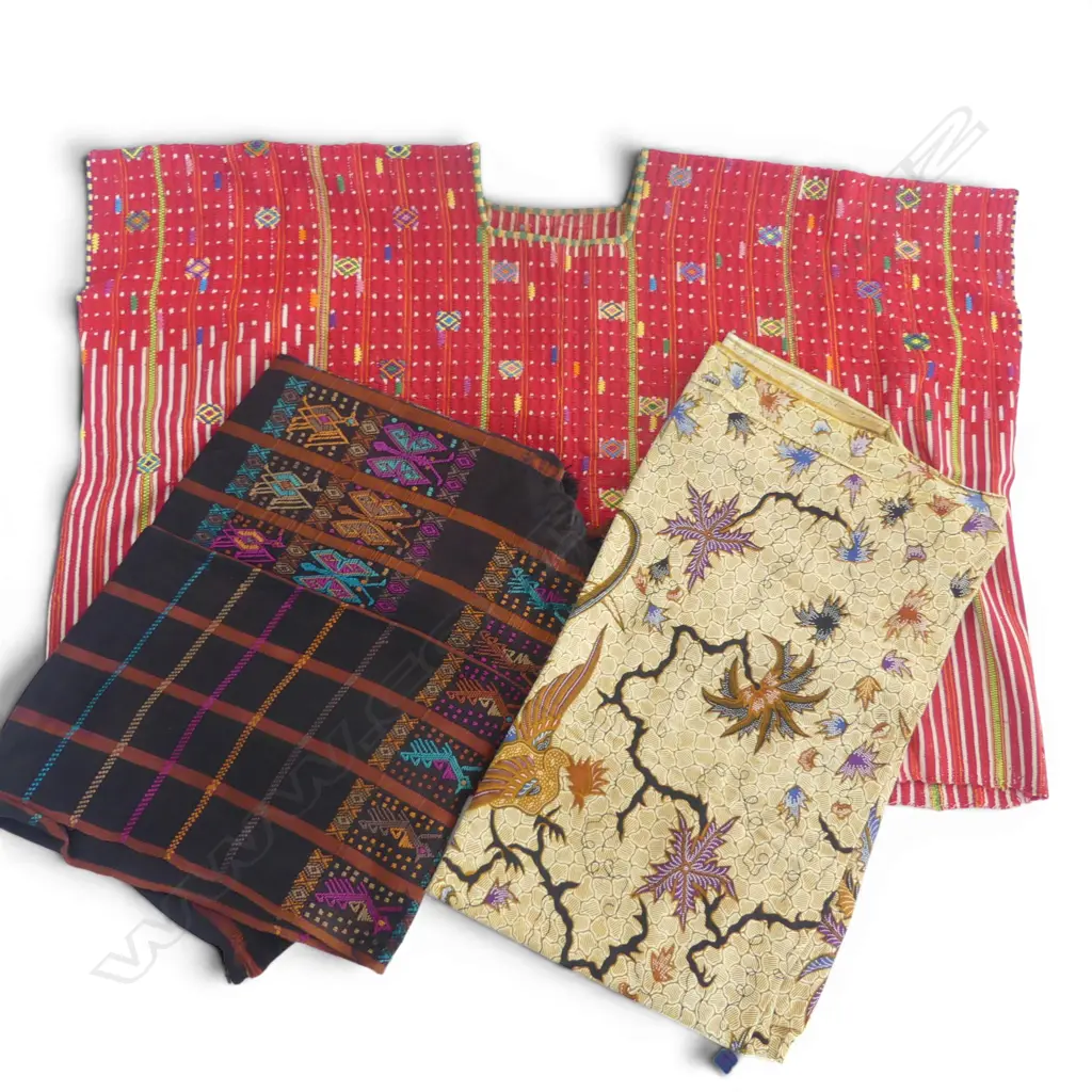 2 ETHNIC HAND WOVEN FABRICS & ANOTHER FLORAL PRINT Image 1++