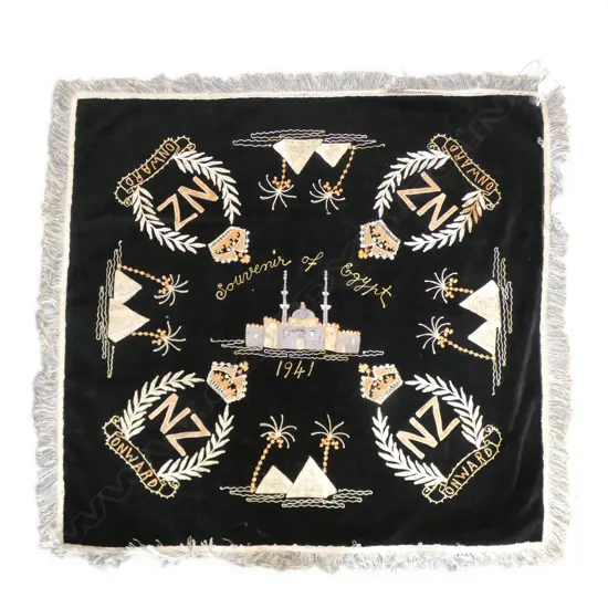 WWII 1941 EGYPTIAN EMBROIDERED SOUVENIR THROW