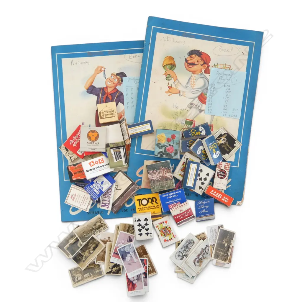 2 SCRAP BOOKS OF VINTAGE MATCHBOX COVERS  2 BAGS MATCH BOXES & SMALL BAG  CIG CARDS Image 1++
