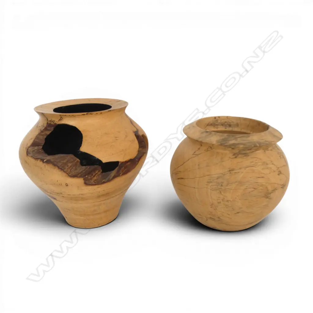 2 TAMARIND WOOD TURNED VASES BY KEN CURNOW H200 & 170MM Image 1++