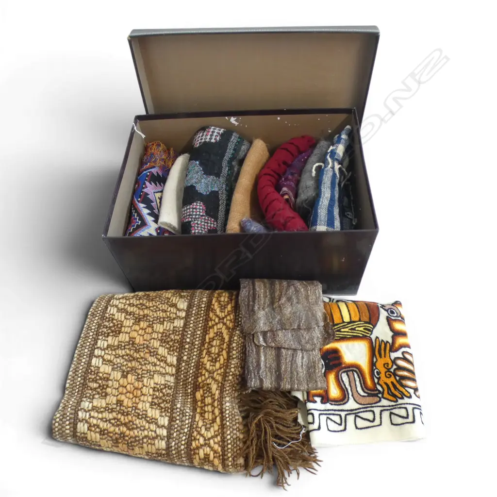 BOX OF WOVEN & HANDCRAFTED LUXURY ITEMS SCARVES ETC Image 1++