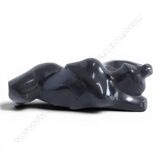 BLK MARBLE FIGURATIVE SCULPTURE, L.270x100x120mm, signed LG to base