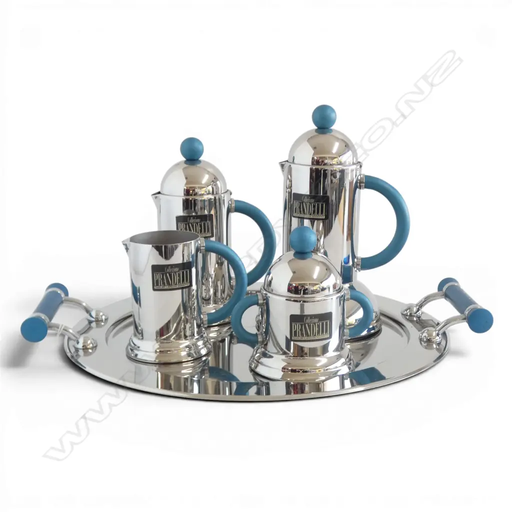 COLLEZIANE PRANDELLI ITALIAN STAINLESS STEEL 5PC COFFEE SET 1980S TO 90S H COFFEE POT 230MM Image 1++