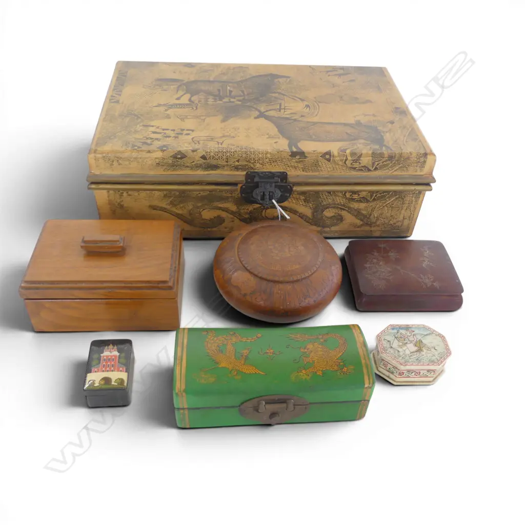COLLECTION OF 7 VINTAGE TRINKET BOXES L410MM LARGEST Image 1++