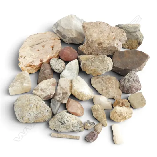 BOX OF QUARTZ ROCKS PART POLISHED ROCKS ETC