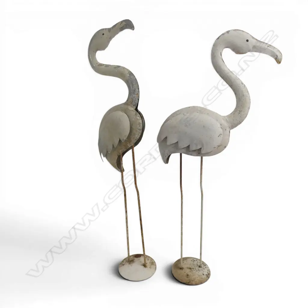 2 1950S METEL GARDEN PINK FLAMINGOS ORIGINAL CONDITION  H91CM Image 1++
