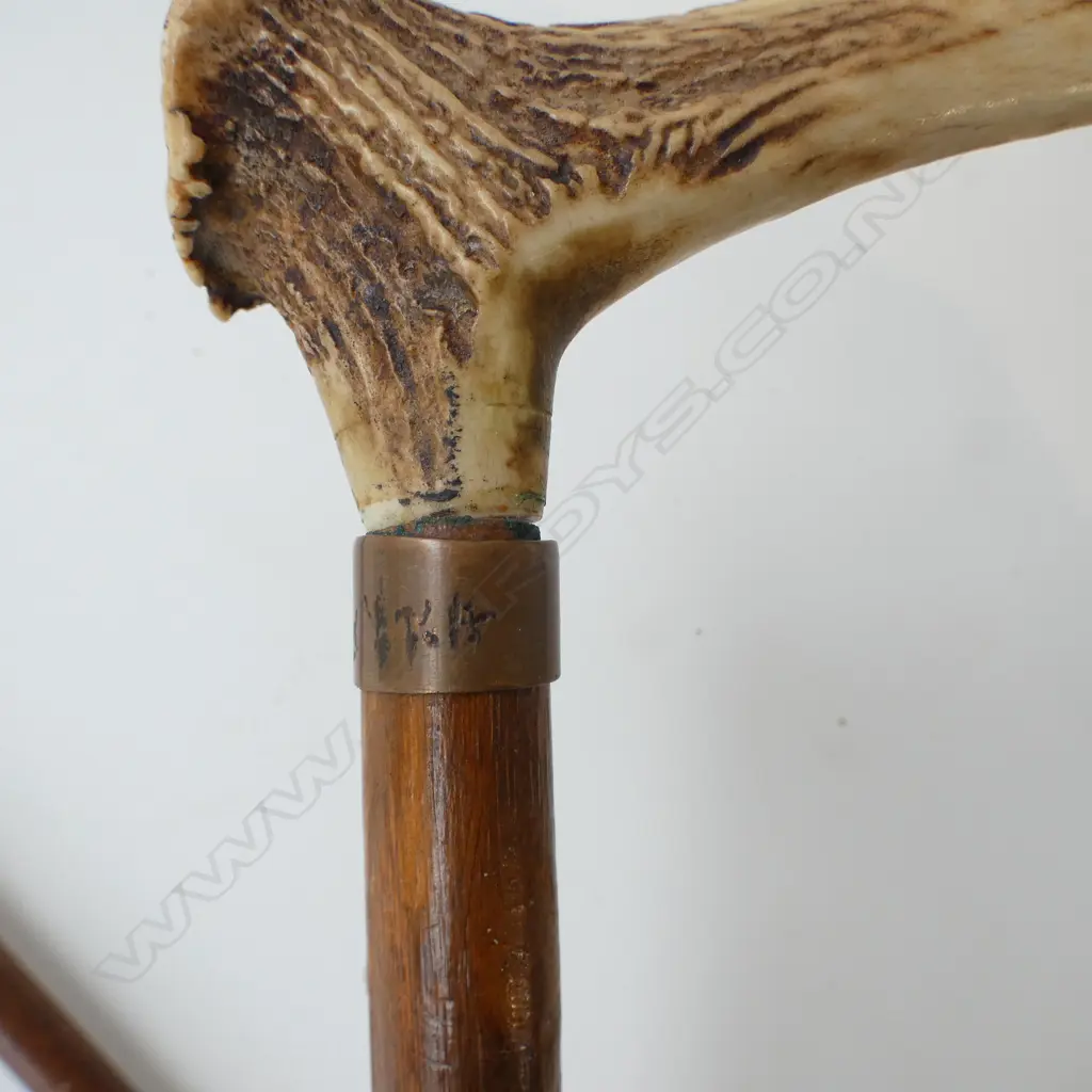 2 VINTAGE WALKINGSTICKS IVORY & DEER ANTLER HANDLES  Image 1++