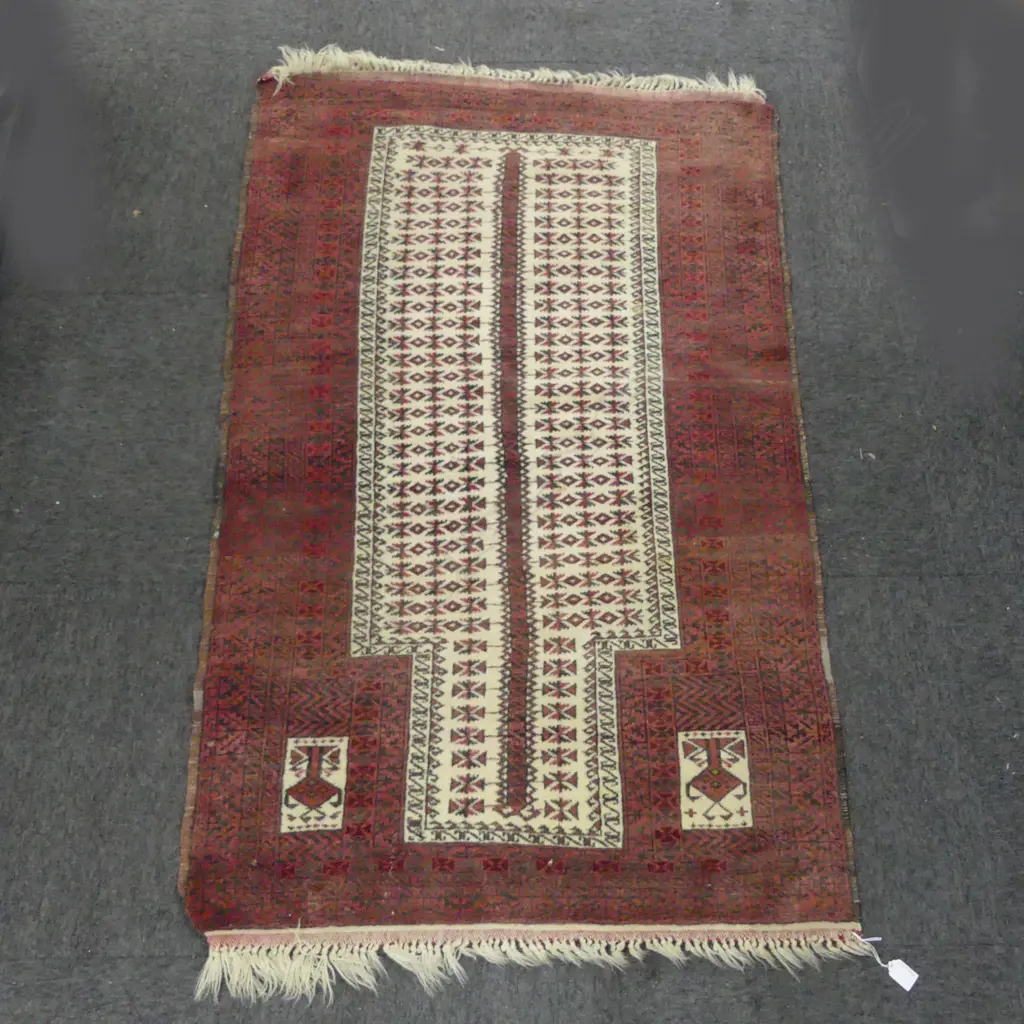 HAND KNOTTED ALL WOOL PRAYER RUG 1430x880mm Image 1++
