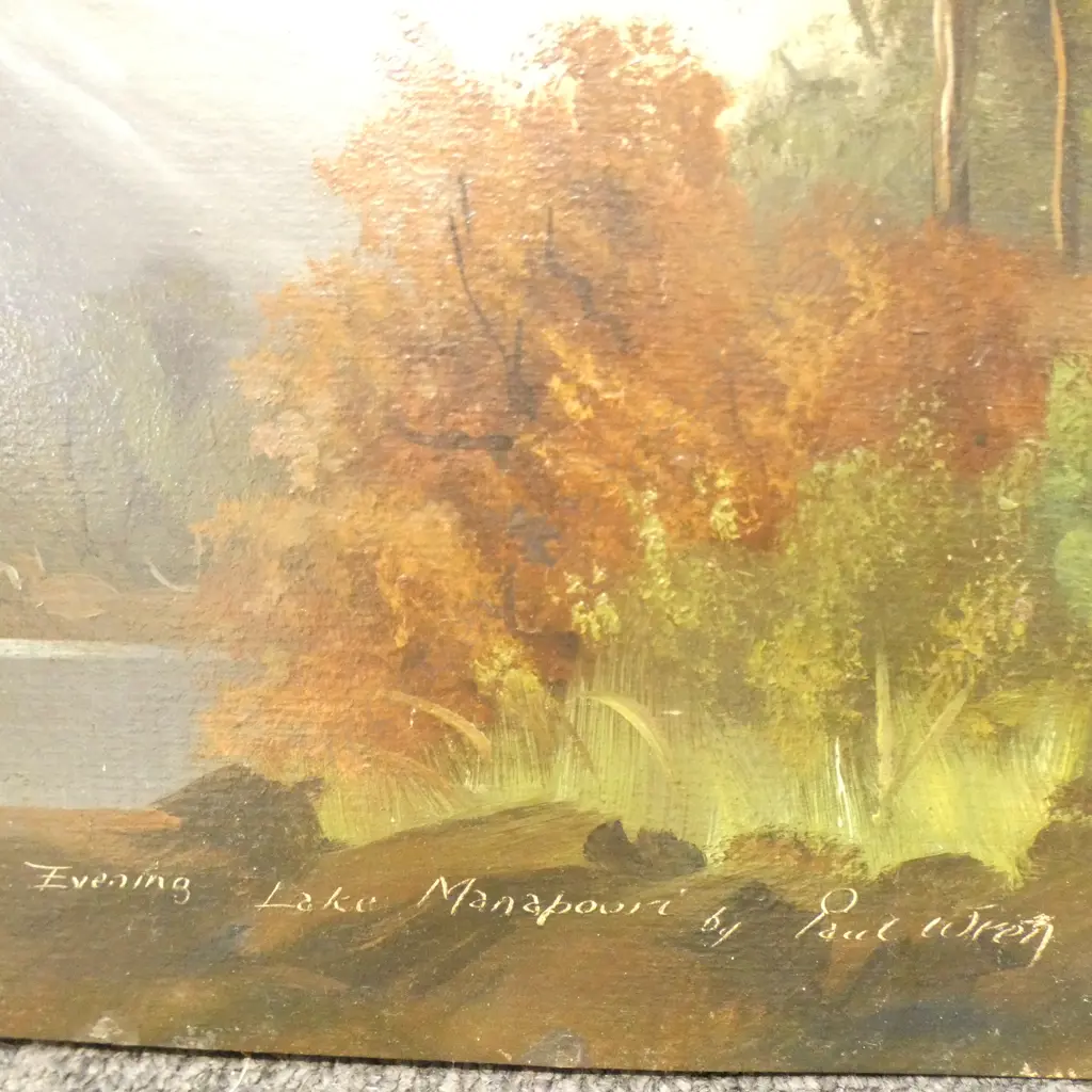 PAUL WREN, 'LAKE MANAPOURI' and PUNCH BOWL FALLS, OIL ON BOARD (2), SIGNED AND TITLED, 620 x 255mm (each) unframed Image 1++