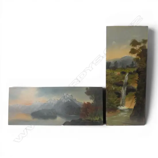 PAUL WREN, 'LAKE MANAPOURI' and PUNCH BOWL FALLS, OIL ON BOARD (2), SIGNED AND TITLED, 620 x 255mm (each) unframed