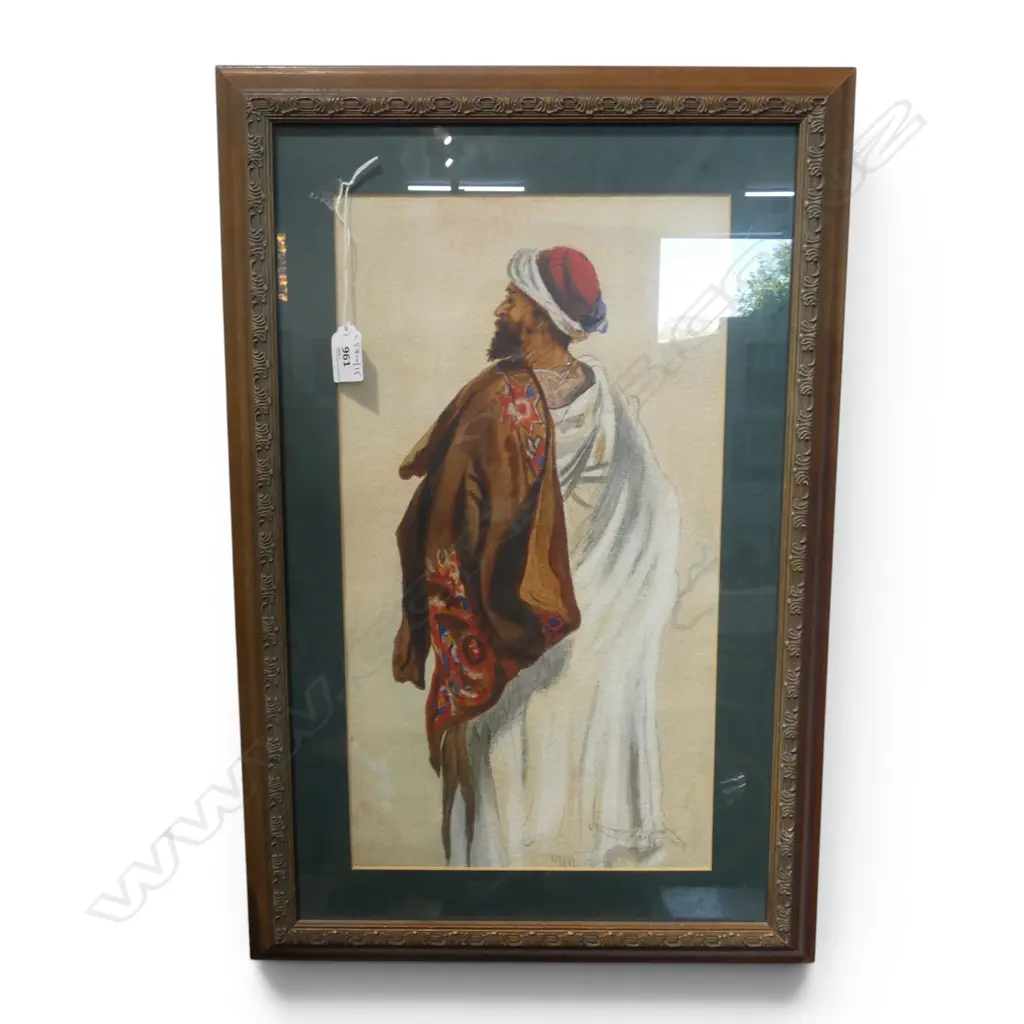 FRAMED W/C ROBED ARAB UNSIGNED H440 W240MM Image 1++