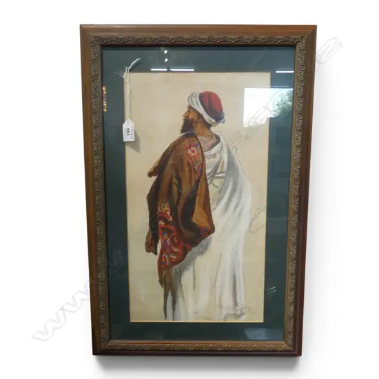 FRAMED W/C ROBED ARAB UNSIGNED H440 W240MM
