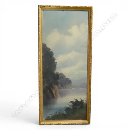 PAUL WREN, 'LAKE TAUPO', OIL ON BOARD, SIGNED AND TITLED, 600 x 240MM
