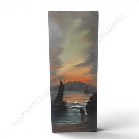 PAUL WREN, 'EVENING, RANGITOTO', OIL ON CARD, UNFRAMED, SIGNED AND TITLED, 640 X 255mm