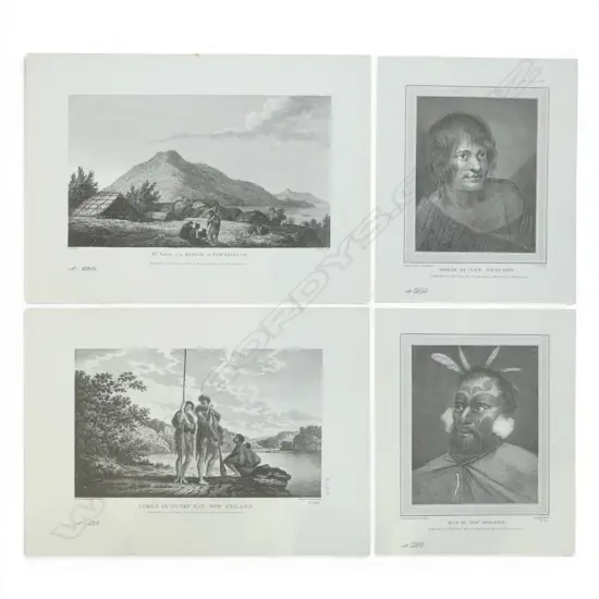4 EARLY NZ MAORI PRINTS; W. HODGES, WEBBER ETC 360x495mm overall size