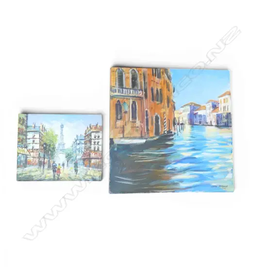2 OIL ON CANVAS ARTWORKS; JOHN HORNER 'GRAND CANAL VENICE' 2015 380x380mm + SIGNED PARIS SCENE 200x250mm